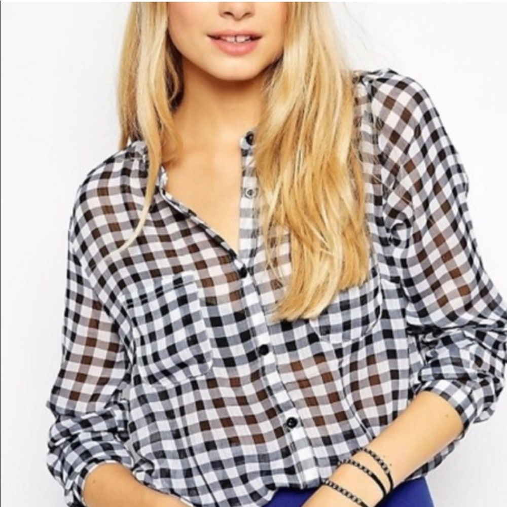 Express black and white button down shirt
